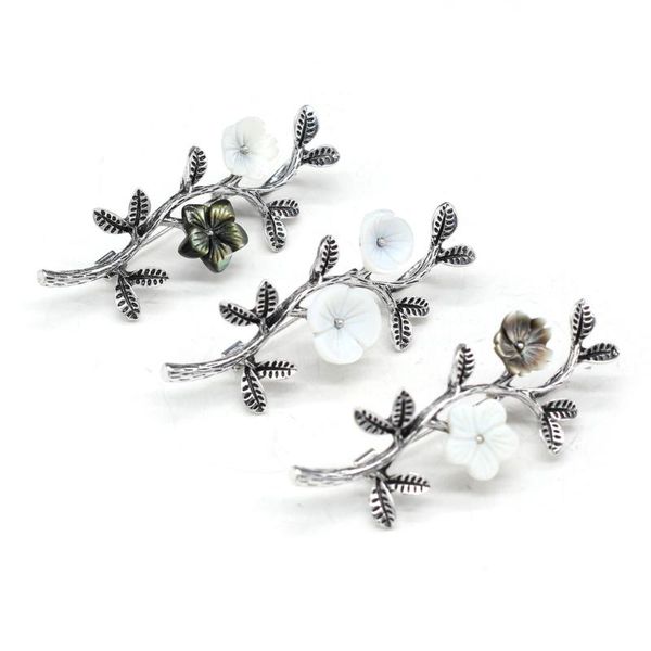 Épingles, broches coquille naturelle exquise fleur alliage brindille pendentif breloques pour la fabrication de bijoux décoration fête mariage cadeau