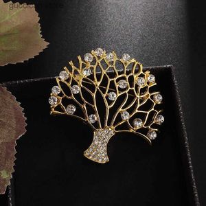 Pins Broches Nieuwe mode luxe gouden strass levensboom broche voor mannen en vrouwen mode charme partij decoratie sieraden cadeau Y240329