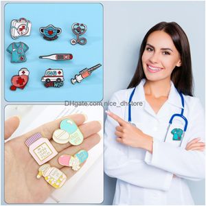 Pinnen broches verpleegster stethoscoop emaille schattige broche inspirerende cartoon revers badges dokter voor verpleegkundigendag cadeaus hoed jas tas dec otjxf