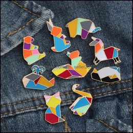 Alfileres Broches Origami Broche de empalme Conejo Ballena Pingüino Alfileres de esmalte Pin de solapa de metal Insignias Joyería 594 H1 Entrega de gota 2021 Dhsel Dhcme