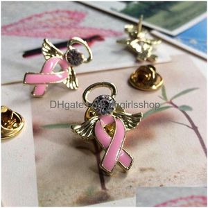 Broches broches PBR04224 Goldsier plaqué en alliage cristallin émail rose ruban ange cancer du sein tac broche 201009 drop livraison bijoux dhjbg