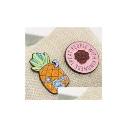 Broches Broches Ananas Ananas Traiter les gens avec gentillesse Fleur Broche Dessin animé Émail Épinglette Badge pour femmes fille garçon enfants Shu4 Dhgoj