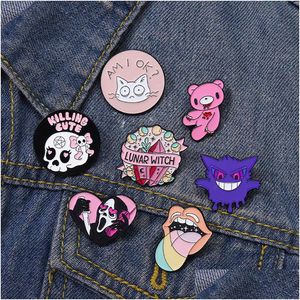 Pins Broches Roze Punk Emaille Pins Aangepaste Heks Beer Tong Ghost Call Revers Badges Gothic Halloween Sieraden Cadeau voor vrienden Drop Dhsli