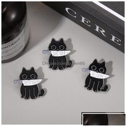 Pins Broches Pins Broches Pronombres de gato negro Pon de esmalte Punk Broche HE SE EL Cuchillo Animales Insignia de la solapa de la bruja gatita Joya gótica Dhckh