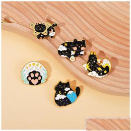 Pins broches pins broches cartoon kat email Pin dierenbroche ster maan zwart kitten poot wolken badge revers backpack vrouwen kinderen jood dhxun