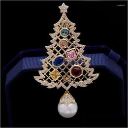 Épingles broches broches broches arbre de Noël broche de perle cubique zirconias broches bijoux couleurs hinstone pour femmes tabaces de cadeau jellerie dhkdn