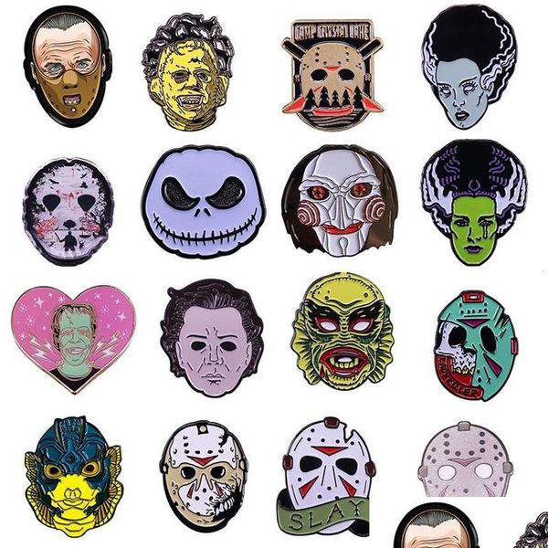 Alfileres Broches Alfileres Broches Creatividad Películas de terror Esmalte Divertido Metal Broche de dibujos animados Mochila Sombrero Bolsa Collar Solapa Insignia Moda J Dhsr6