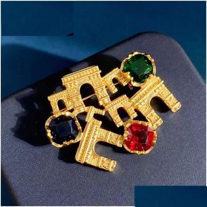 Épingles, broches Broches Broches Donia Bijoux Mode Titane Or Micro-Incrusté Aaa Couleur Zircon Ville Mur Broche De Luxe Rétro Pin Q231 Dhoyj