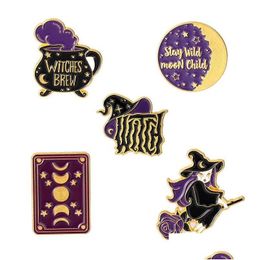 Pines, Broches Pines Broches Divertido Poción Mágica Sombrero Esmalte Pin Broche de Metal Retro Punk Estilo Pequeña Bruja Insignia Joyería 6166 Q2 Gota D Dhgpv