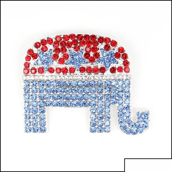 Pins Broches Broches Broches Bijoux 10 Pcs/Lot Personnalisé Drapeau Américain Broche Bleu Et Rouge Strass Éléphant Forme 4Th De Jy Usa Patri Dharn