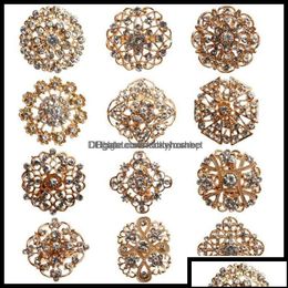 Alfileres Broches Alfileres Broches Joyería 24 Unids Clear Crystal Rhinestones Mujeres Nupcial Broche de Oro Para Diy Wedding Bouquet Kit Dhcdn Drop Otu2Q