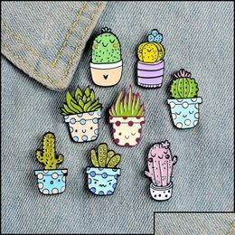 Broches Broches Broches Broches Bijoux Dessin Animé Cactus Broche Mignon Mini Plante Pot Émail Femmes Denim Vestes Revers Chapeau Badges Enfant Badge Dhvio