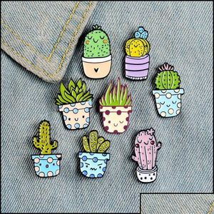 Pins broches pins broches sieraden cartoon cactus broche schattige mini plant pot email Email Dames denim jassen revers hoed badges joched badge oty0v