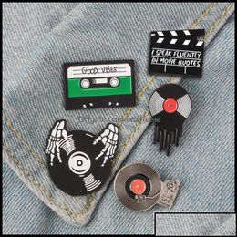 Broches Broches Pins Broches Bijoux Punk Music Lovers Broche en émail Good Vibes Tape Dj Vinyl Record Player Badge Broche Revers Jeans Sh Otosm