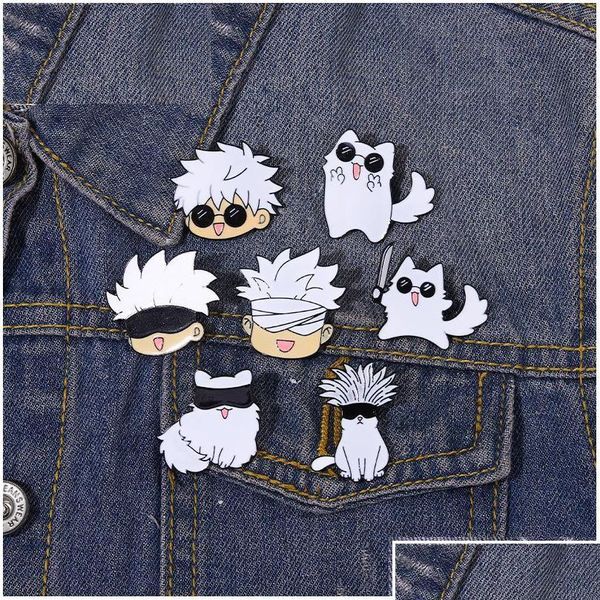 Alfileres Broches Alfileres Broches Jujutsu Kaisen Esmalte Pin Dibujos animados Animales Gato Personalizado Metal Sombrero Solapa Ropa Mochila Joyería Amigos Fan Dhf23