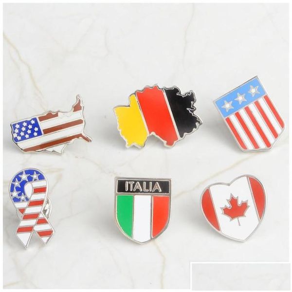 Pins broches pines broches banderas nacionales esmalte canadiense americano alemán bandera italiana estapa pin button ropa de cuello broche dhski