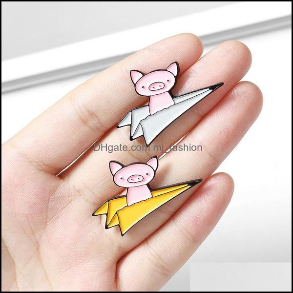 Broches Broches Broches Avion En Papier Émail Personnalisé Cochons Volants Broche Épinglette Chemise Sac Badge Drôle Mignon Animal Bijou Mjfashion Dhusz