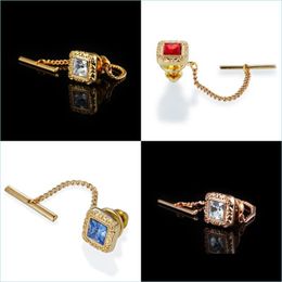 Pins broches pins broches square crystal tie tack voor heren shirt sieraden fashion pin cadeau mannen 2723 t2 drop levering 2021 bdehome dhuk4