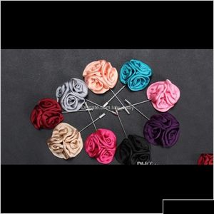 Pins Broches Pins Drop entrega 2021 15 Color Men Classic Flower Broche Fashion Imitated Silk Boutonniere Stick Pin para Dhkvu