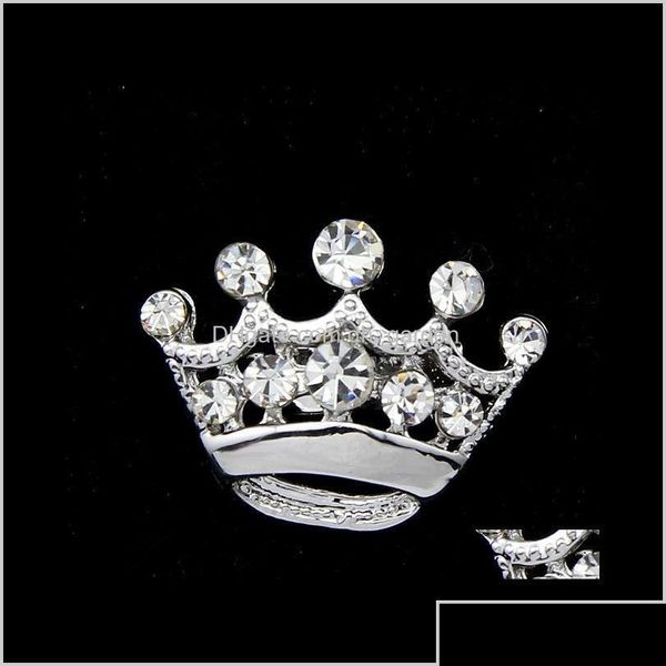 Pines Broches Pines Moda Sier Tono Claro Cristal Corona Broche Hombre Mujer Rhinestone Diamante Joyería Cor Breastp Drop Deliv DHZPC