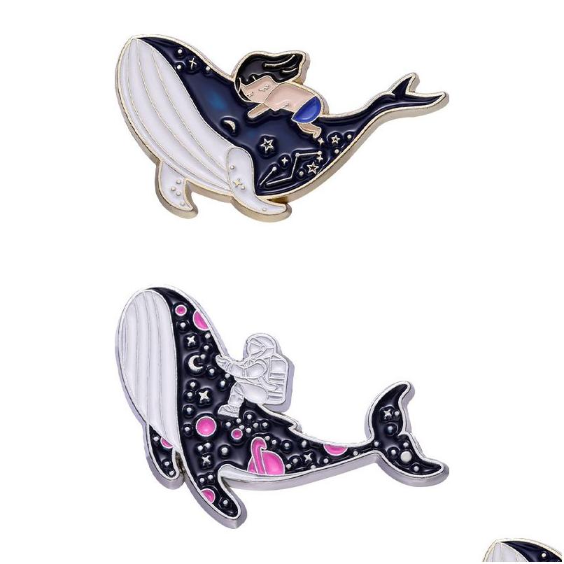 Pins, Brooches Pins For Women Fashion Brooch Clips Dress Cloths Bags Decor Enamel Metal Jewelry Whale Girl Badge Wholesale Drop Deliv Dhjpz