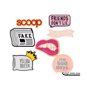 Pins broches pins grappige letters inspiratie geen slechte dagen je rock emaille rode lippen mond shut up badge kerstcadeaus voor mannen vrouwen dh52i