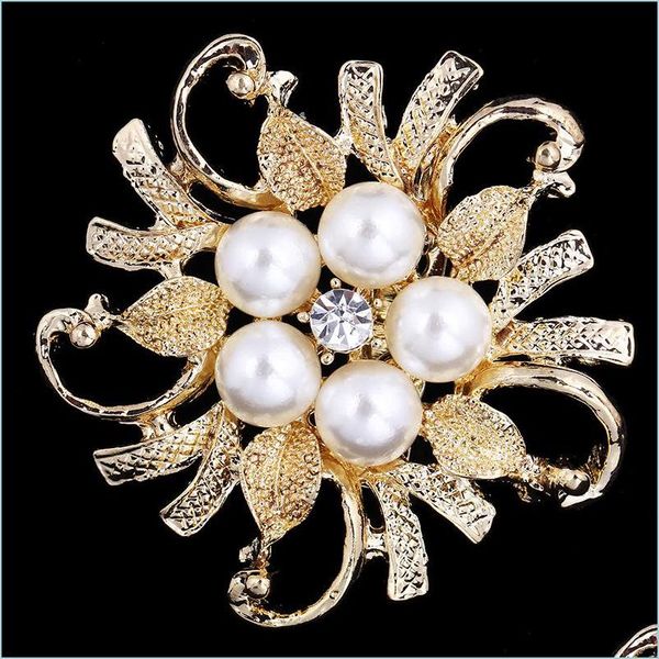 Broches Broches Broches Bijoux Drop Delivery Sier / Ton Doré Clair Strass Cristal Fleur Filles Cor Mode Perle Broche De Mariage Br Dhfsh