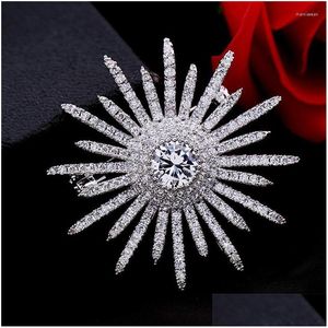 Broches Broches Broches Grand Blanc Zircon Cubique Tournesol Broche Cristal De Luxe Pour Femmes Bijoux De Mariage Bling Broche Robe Broc Dhgst