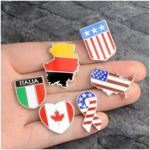 Broches Broches Broches Drapeaux nationaux Émail Canadien Américain Allemand Drapeau Italien Épinglette Bouton Vêtements Collier Broche Badge Fashi D Dhn2T