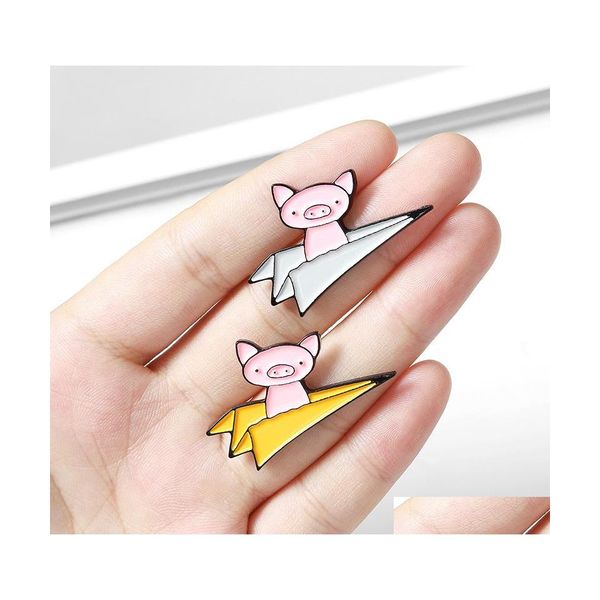 Broches Broches Broches Avion En Papier Émail Personnalisé Cochons Volants Broche Épinglette Chemise Sac Badge Drôle Mignon Animal Bijoux Cadeau Pour Enfants F Dhx1G