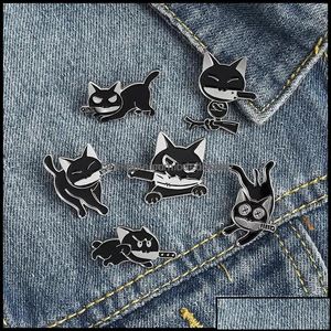 Broches Broches Pinsbrooches Bijoux Chat Noir Couteau Punk Style Émail Broches Broche Pour Femmes Fille Accessoires De Mode En Métal Vintage B Oty5Y