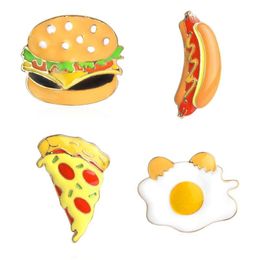 Pins, broches pizza hamburger hond broche pin voor vrouwen schattige druipende olie emaille hamburger kaas fast food snack revers meisjes