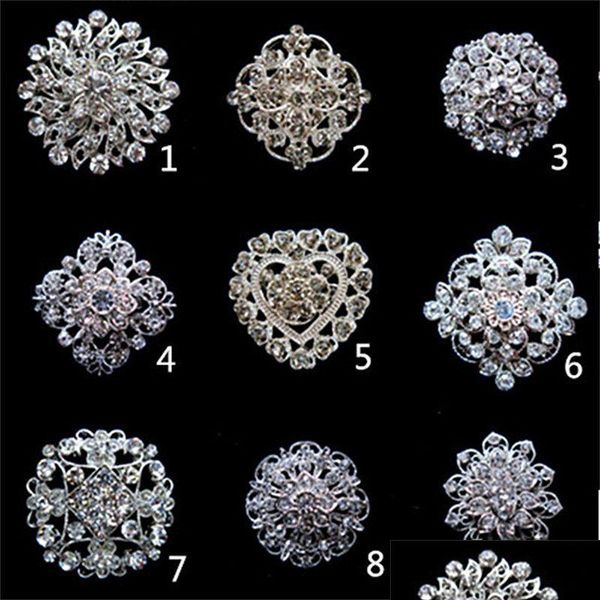 Broches Broches Plaqué Sier Ton Clair Strass Cristal Broche Fleur Filles Cor Mode Mariage Bouquet De Mariée Broches Broche Dhgarden Dhkqb