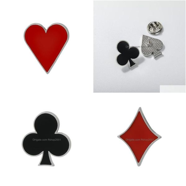 Pins Broches Cartes à jouer Broches Set 6Pcs Funny Poker Pins Spade Diamants Métal Émail Peinture Badges Pin Bijoux Vêtements Accesso Dhws0