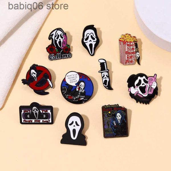 Alfileres Broches Punk Metal Dark Skull Head Series Broche de aleación Cinta Papas fritas Flor Cráneo Joyería de Halloween Insignia T230605