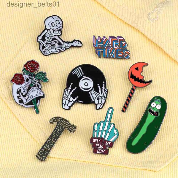 Broches Broches Punk Music r DJ crâne émail broche guitare gothique squelette foncé broche temps difficiles lettre Lel broches sac à dos Badge bijoux cadeau L231120