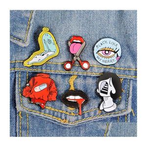 Pines Broches Estilo Punk Labios Reloj Kawaii Esmalte Insignia Botones Broche Camisa Denim Chaqueta Bolsa Decorativa para Mujeres Hombres Drop Entrega J DHBDQ