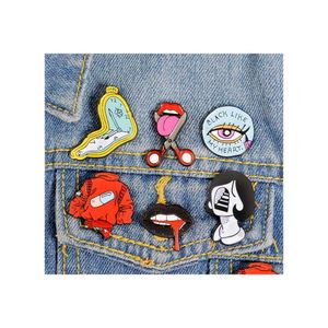 Pins broches punk stijl lippen klok kawaii email pins badge knoppen broche shirt denim jas tas decoratief voor vrouwen mannen drop de dhrzw