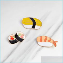 Broches Broches Qihe Bijoux Broches Broches Sushi Japonais Émail Épinglette Revers Pour Femmes Veste Sac À Dos Sac Fourre-Tout Décoratif Accessoire Dhhks