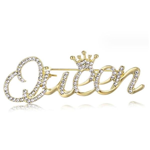 Pines Broches Queens Carta Broche de gama alta Calidad Corona Antideslumbrante Agua Diamante Minimalista 10 Unids / lote Joyería de entrega de gota Dhpjt