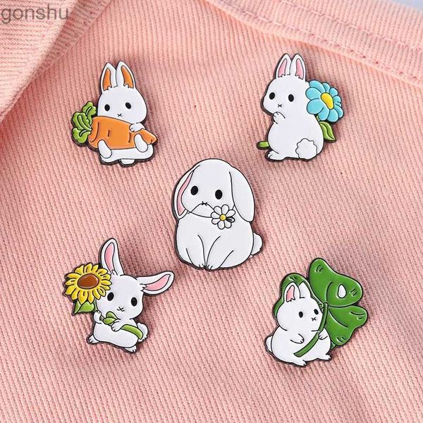 Broches broches lapin tenant du radis tournesol à quatre feuilles trèfle animal en émail broche badge décoration joelry style broche wx