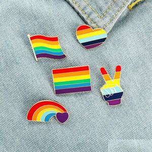 Pines, Broches Arco iris Patrón de corazón Collar Broches Bandera coreana Gesto Aleación Uniforme escolar Insignia Accesorios Bolsas de estudiantes Sombrero Pai Dhdq7