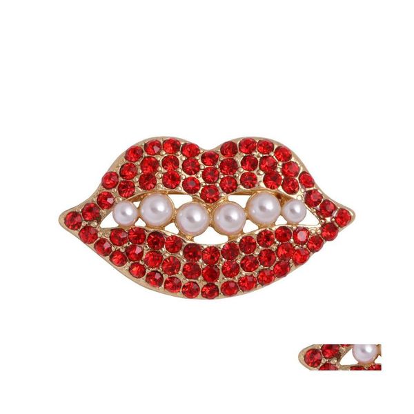 Alfileres Broches Labios rojos Amor Broche Diamante de imitación Perla artificial Abrigo Pin Señora Joyería de moda 3 8Yn P2 Drop Delivery Dhlri