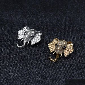 Pins Broches Retro Olifant Broche Mode Kristal Strass Dierenkop Voor Feest Schoolfeest Revers Drop Levering Sieraden Dhgarden Dhd6Z