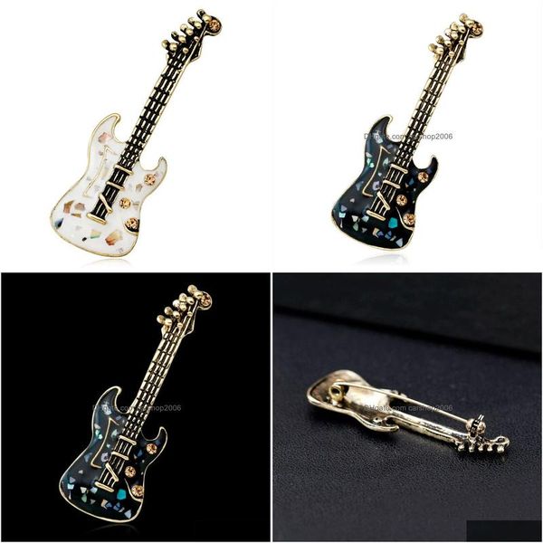 Alfileres Broches Retro Guitarra Broche Alfileres Instrumento musical Colorf Shell Cor Para Mujeres Hombres Joyería de moda Entrega directa Dh4Zs