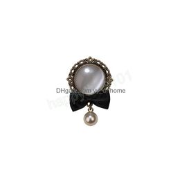 Alfileres Broches Retro Pearl Bow Broche Rhinestone Opal Stone Lapel Pins Camisa Traje Collar Joyería de moda Broches para mujeres y hombres Dhrla