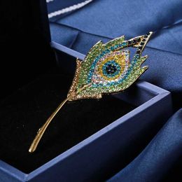 Pin Spille Spilla con piume di pavone con strass retrò per donna Accessori per abiti eleganti HKD230807