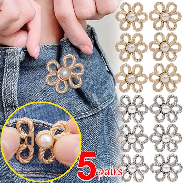 Épingles Broches Boutons métalliques réutilisables Perle Fleur Bouton-pression Pantalon Broche Bouton rétractable Boucles de couture pour jeans Ajustement Réduire la taille 231020