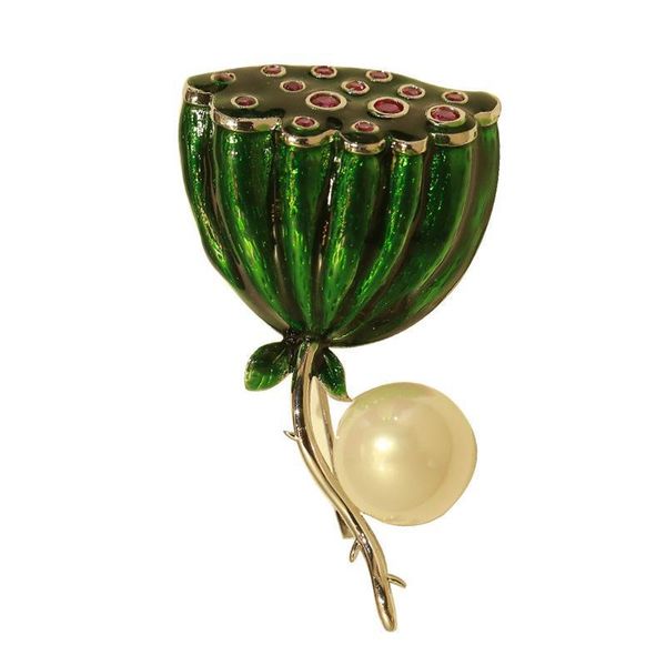 Pines, Broches Rhinestone Lotus Pearl Gold Silver Color Aleación Broche Accesorios Joyería Al Por Mayor Para Mujeres Moda Elegante