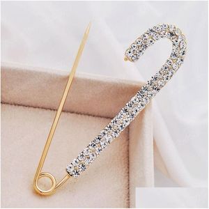 Broches Broches Strass Épingle de sécurité Arc Grande broche pour femmes Robe Pull Plaqué or Cristaux Bijoux élégants Drop Livraison Dhtqy